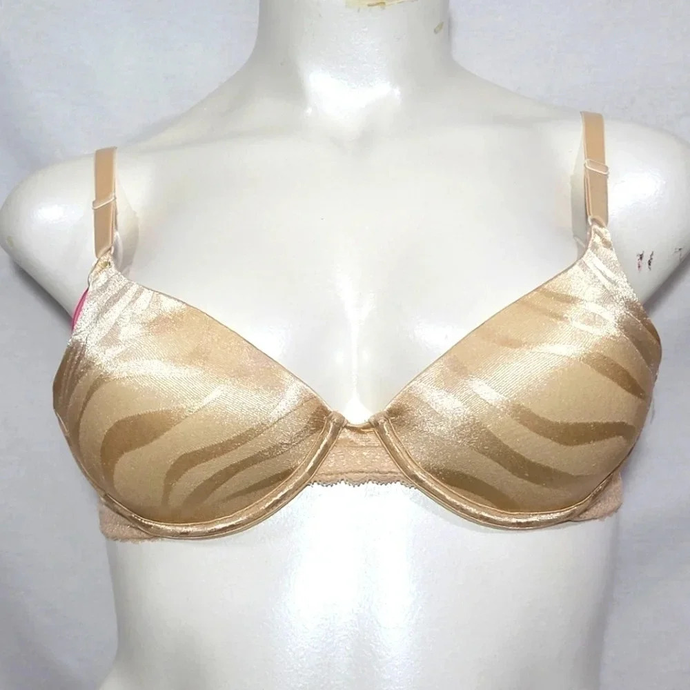 34C Maidenform 7122 One Fabulous Fit Jacquard Satin UW Bra‎ Gold NWT